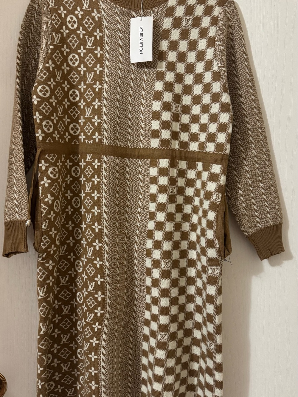 Louis Vuitton Brown and Cream Checkerboard Monogram Crewneck Sweater